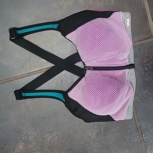Victoria Secret VSX Front Close Racerback Sport Bra with Mesh Overlay Size 34D